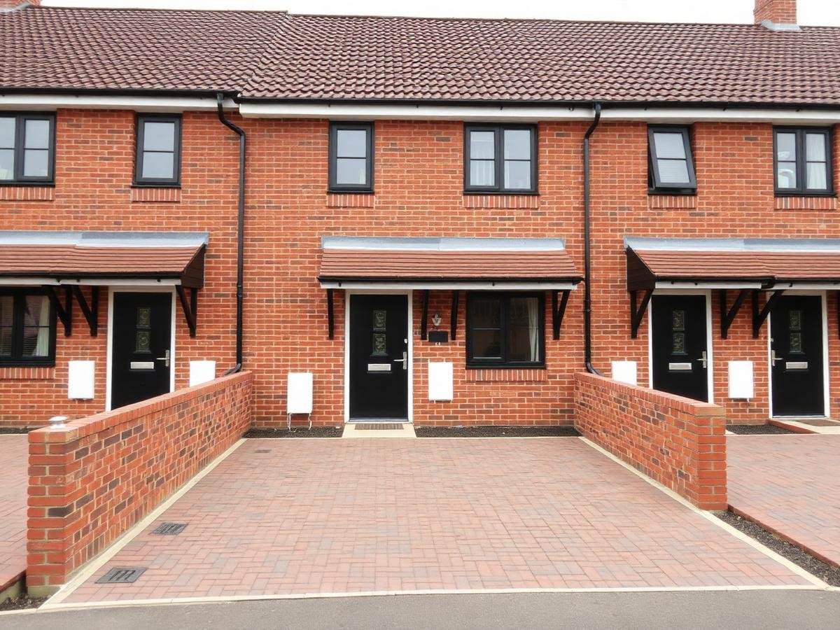 Newly built terraced houses with brick facade